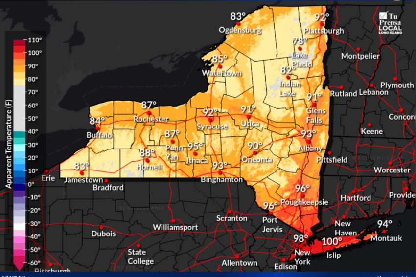 Se emite advertencia por calor extremo para Long Island; sensación térmica podría alcanzar los 100 °F