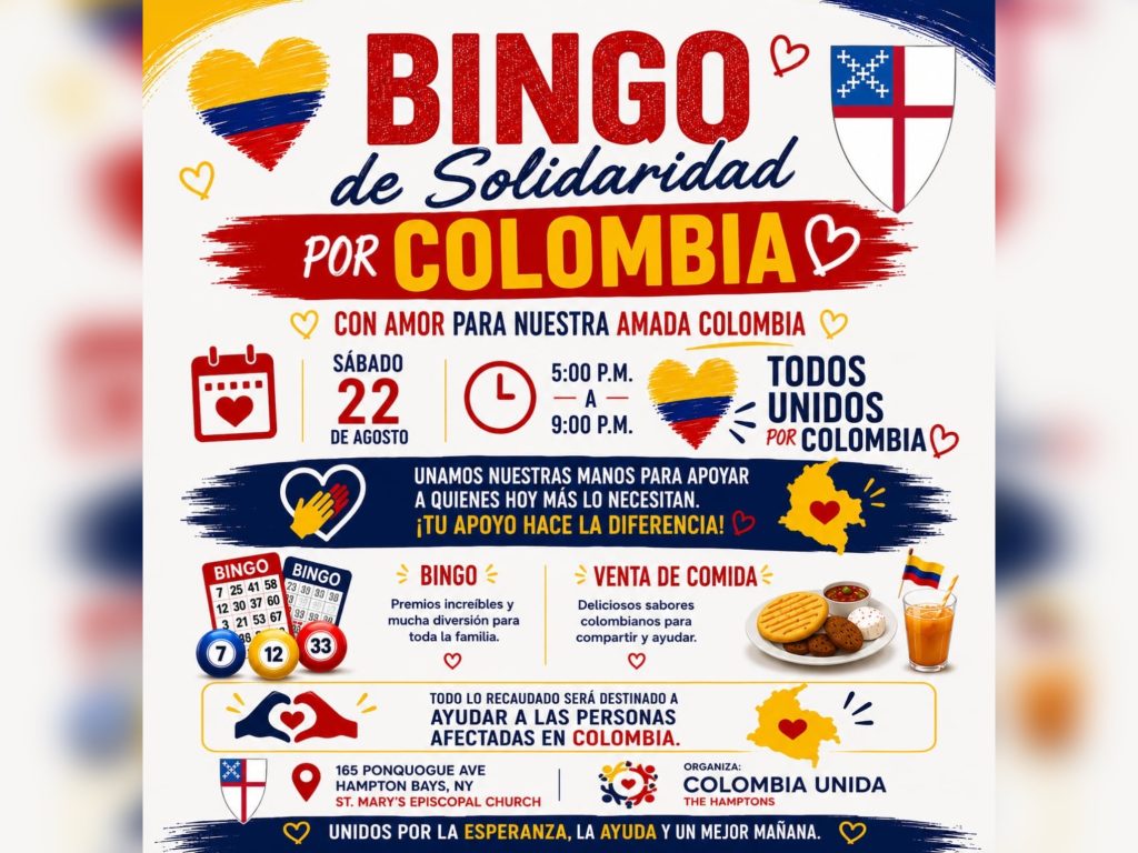 Hampton Bays sigue unido por Colombia: bingo solidario recaudará fondos para damnificados del terremoto
